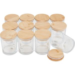 pavelle 10 oz. Clear Glass Candle Jars with Bamboo Lids for Candle Making and Storage, Airtight Sealing Mason Jars for Preservation of Spice, Powder, and More, 12 Pcs.