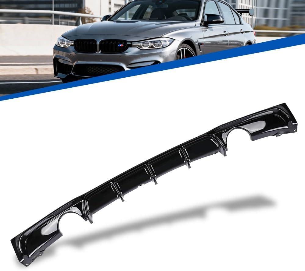 Gloss Black Rear Diffuser FIT 2012–2018 BMW 3 Series F30/F31 330i 335i 340i M Sport – M-Tech Single Muffler Dual Out Bumper Lower Lip – Exterior Styling Upgrade