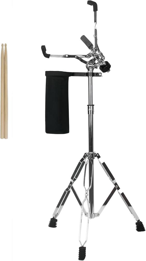 Snare Drum Stand, Snare Stand with Drumstick Holder and a Pair of 5A Drum Sticks Fit for 8 to 15 Inch Snare Drum and Practice Pad, Adjustable Height 25.6 to 39.4 Inches for Drum Beginners