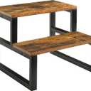 IBUYKE 2-Step Wooden Step Stools for Adults Kids, Heavy Duty Bedside Step Stool with 500 Lbs Capacity, Non-Slip Stepping Foot Stool for Bedroom Livingroom Bathroom Kitchen, Rustic Brown TBD002H