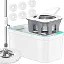 Spin Mop and Bucket Set Non-Tilting 5-Gallon Mop Bucket with Wringer Mops for Floor Cleaning + Extra 6PC Mop Heads, Detachable Splash Guard Spin Basket, Extendable Silent Telescopic Handle