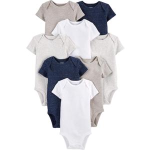 Simple Joys by Carter's Baby 8-Pack Short-Sleeve Bodysuit (6-9 Months, Navy Heather/White/Oatmeal)