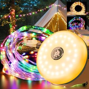 miudeco Camping String Lights 32.9FT/10 M Rollable, USB Portable Rechargeable Camping LED String Lights for Hiking Travel AWN Tent Yard Garden Decoration and Holiday Gift-Color