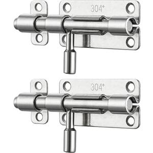 JQK Door Latch Lock Barrel Bolt 4 Inch, 304 Stainless Steel Slide Gate Latches Security Thickened 1.4mm with Padlock Hole, Silver, 2 Pack HBB120-P2