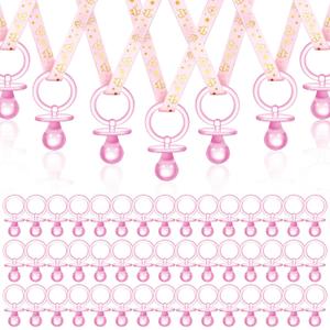 60 Pcs Gender Reveal Party Necklace Charms, Pink Pacifier-Shaped Acrylic Shower Decorations for Adults