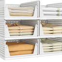 Pinkpum 6 Pack Closet Organizers Storage Bins, Stackable Plastic Drawer Basket for Clothing, Stackable Storage Bins Shelf Storage Container for Closet Wardrobe Bedroom Bathroom Office White