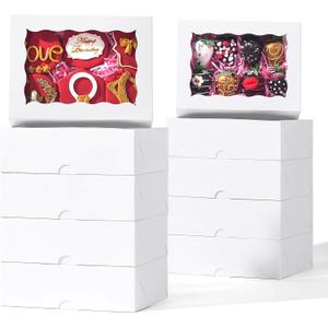 50 Pack 8x6x2.5 Inch White Bakery Boxes with Window, Pastry Box for Chocolate Strawberries, Macarons, Truffles, Ideal for Valentine's Day, Mother's Day, Christmas Party Favors & Holiday