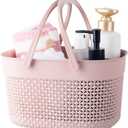 rejomiik Portable Shower Caddy Basket, Plastic Organizer Storage Tote with Handles Toiletry Bag Bin Box for Bathroom, College Dorm Room Essentials, Kitchen, Camp, Gym, Pink (1 pack)