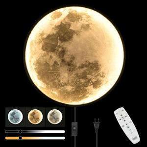 QIYIMEILUX Large Moon Wall Sconce Plug in Modern LED Dimmable Wall Light with Remote Control 23.6 inch 31W Black Wall Lamp Indoor Wall Mounted Lighting Ceiling Light for Living Room Bedroom