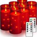Flickering Flameless Candles with Remote Timer, 6pcs LED Battery Operated Candles with Embedded String Lights Red