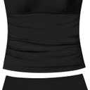 TyeSmo Girls Swimsuits for Teens Solid Color Tankini Contrast Trim Swimwear 2 Piece Teen Bathing Suits Padded Teen Swimsuits for Girls 12-14 Bathing Suit for Teens
