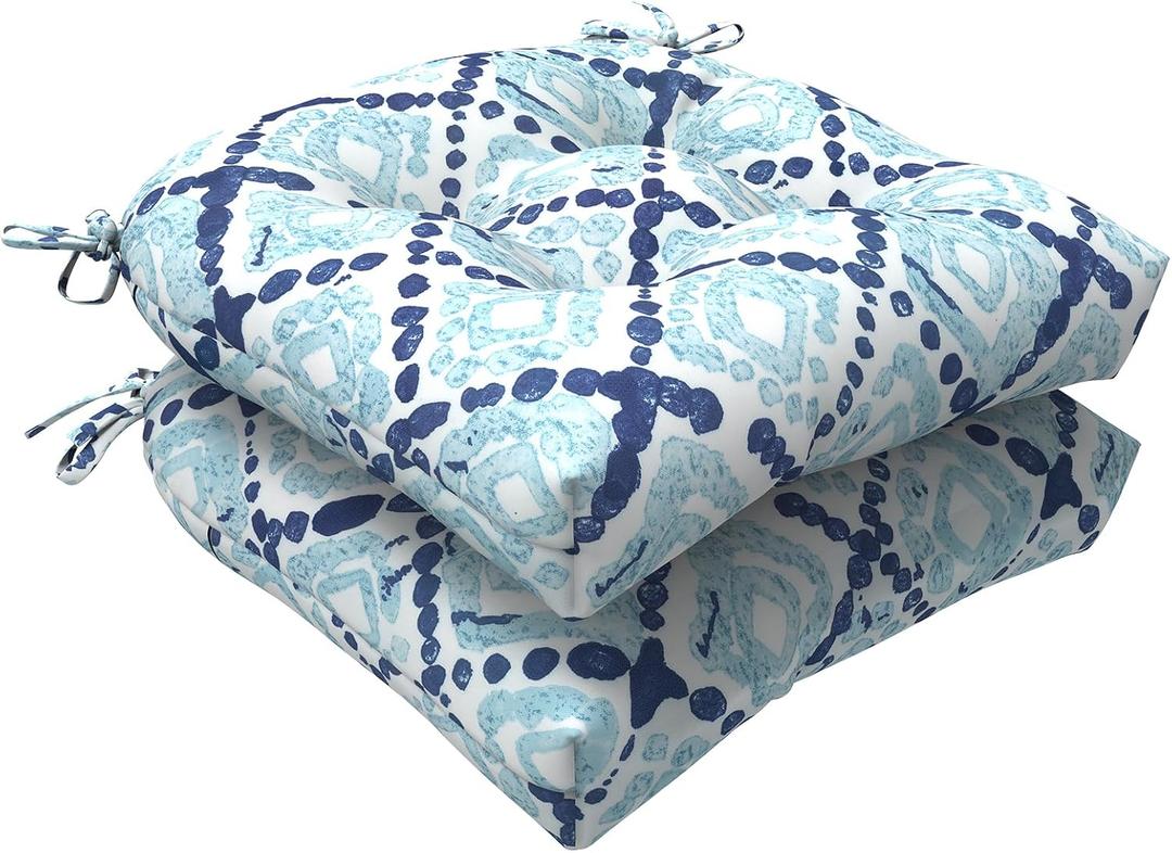 LVTXIII Outdoor Seat Cushions Seasonal Tufted Chair Cushions, Patio Chair Pads for Dining Chairs, Office Armchairs and Garden Furniture Decoration, Round Back, 19x19x4, Boho Geometry Blue