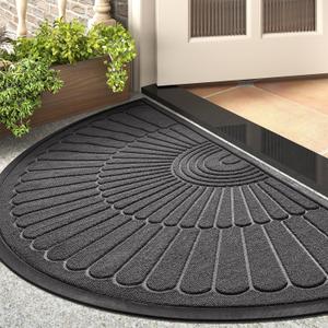 tchdio Door Mat Outdoor Indoor Entrance Doormat-Semicircular Durable Rubber Non Slip Front Door Mat for Outside Inside Entry Entryway Dirt Trapper WelcomeMat for Muddy Paws and Shoes-Grey 24x47