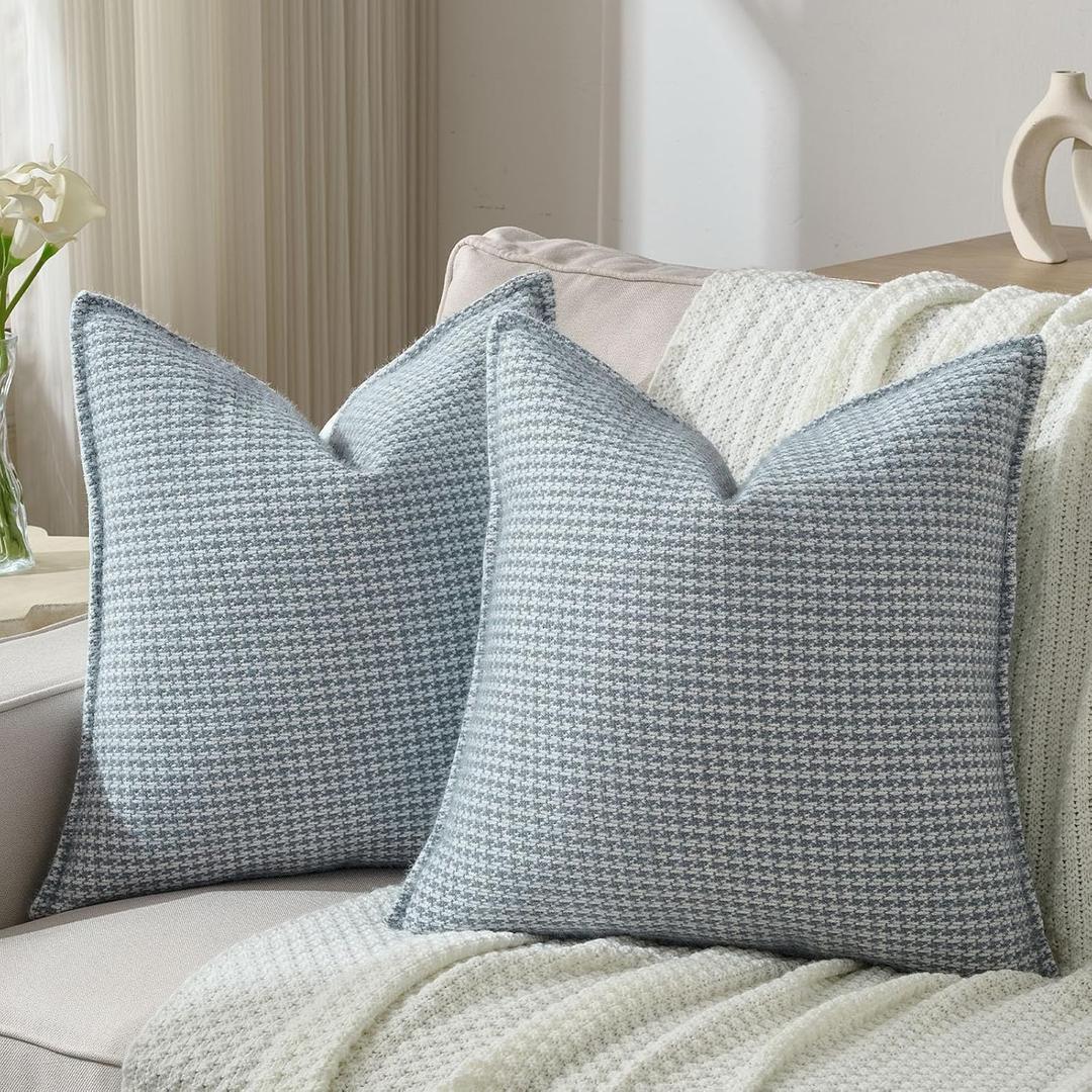 FUTEI Grey Blue Decorative Throw Pillow Covers 18x18 Inch Set of 2,Soft Houndstooth Gingham Textured Cushion Case,Modern Home Decor for Couch Bed Living Room