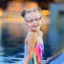 Kids Swim Goggles No Hair PullKids Goggles Fabric Strap, Swimming Goggles with Case for Children Boys Girls (1pk Fish Bungee - Purple Mermaid)