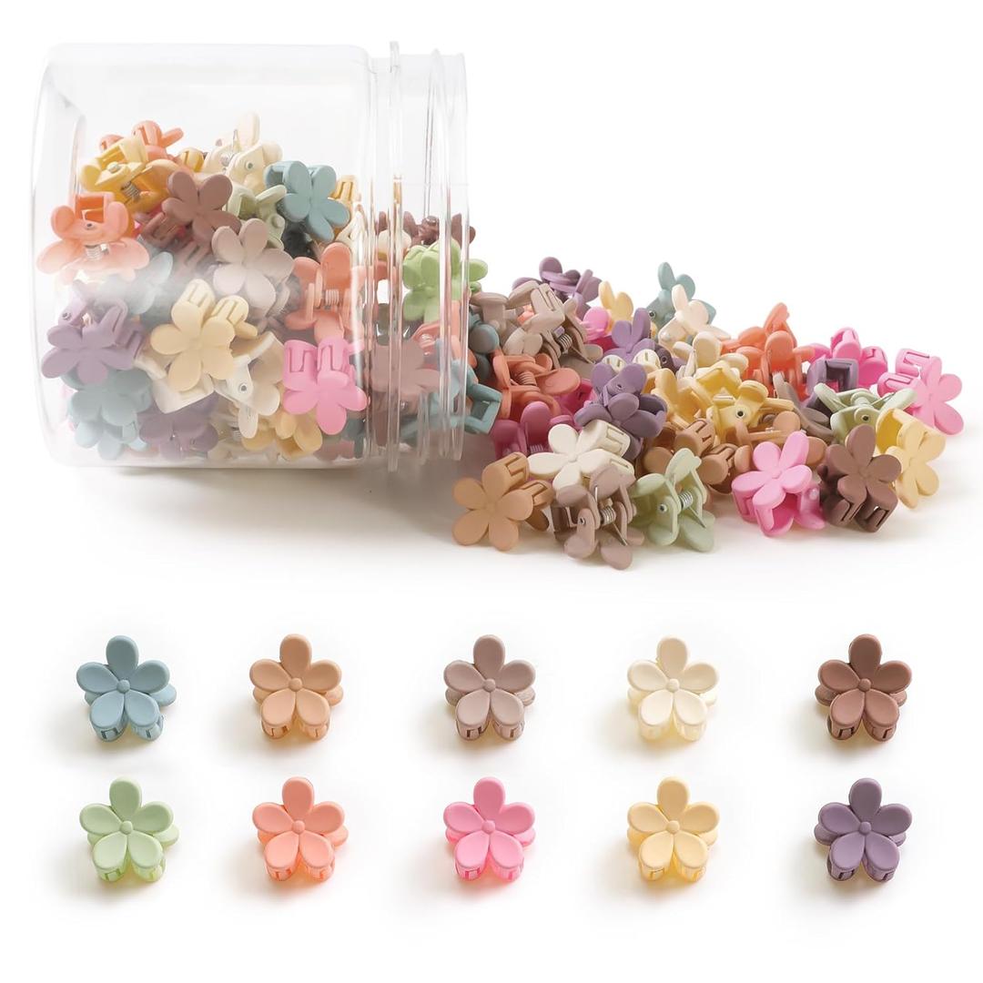 Mini Flower Hair Clips 100Pcs, Small Hair Clips Mini Claw Clips Cute Jaw Clips Hair Pins Hair Barrettes Hair Accessories for Women Girls Kids Teens (Colorful)