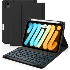 Cousper for iPad mini 7 Keyboard Case A17 Pro 2024/iPad Mini 6 Generation Case with Keyboard 2021 8.3 Inch, Pencil Holder, 7 Color Backlit Detachable Keyboard Cover for iPad mini 7th/6th Gen,Black