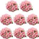 Geosar 8 Bundles Artificial Peonies Flowers Fake Silk Peony Bouquet Faux Peonies Flowers Bulk for Decoration Vase Floral Arrangements Wedding Party Table (Pink)