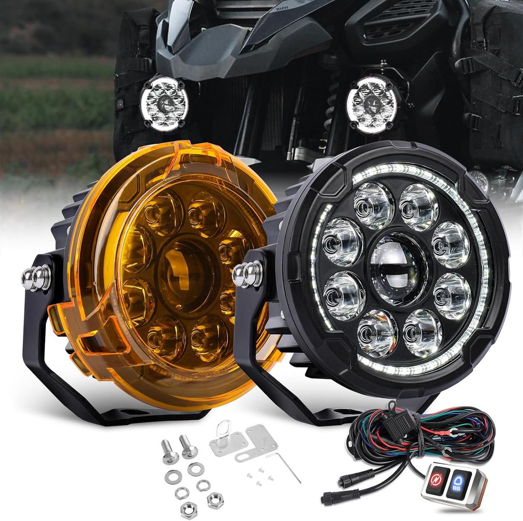 COLIGHT 4 inch Round Motorcycle Lights LED Pod Lights 2 Modes Offroad Work Lights Spotlight LED Driving Light with Waterproof Wiring Harness Kit