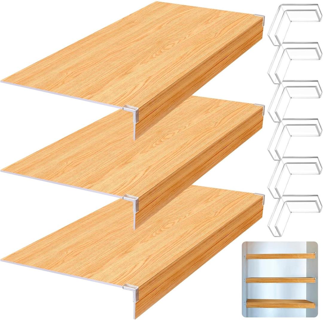 Hoolerry 3 Pcs 40 x 16 Inch Foamed PVC Wire Rack Covers for Removable Closet Decoration(Not Wood) Don't Bear Too Much Weight Pantry Shelves Covers for Bathroom Kitchen Shelving(Wooden Color)