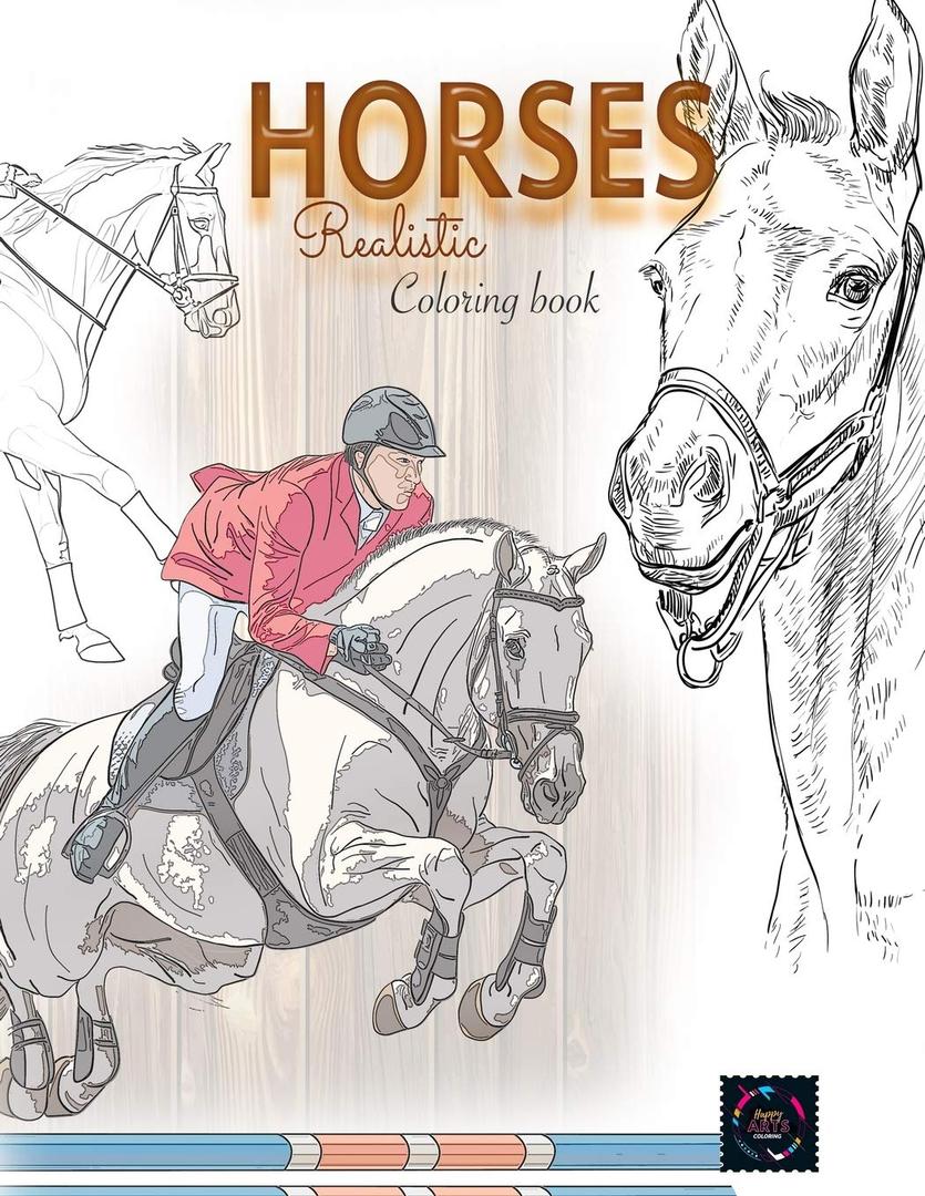 Realistic horses coloring book: adult coloring books animals