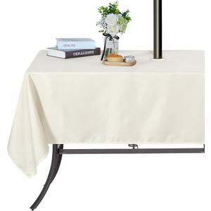SARAFLORA Outdoor and Indoor Tablecloth-60x120 inch Beige, Wrinkle Free Washable Waterproof Table Cloth with Umbrella Hole and Zipper Rectangle Table Cover for Spring/Summer/Patio/Picnic/BBQS/Party