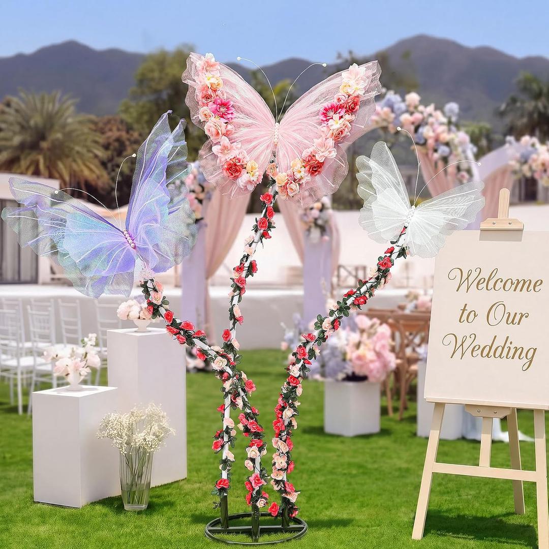 Giegxin 3 Pcs Big Butterfly for Party Decor 16" 20" 24" Large Butterfly Outdoor Decor with Standing Base Artificial Flower Garland Mariposas Grandes para Decoration for Summer Wedding Birthday Party