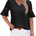 STYLEWORD Womens Tops Dressy Casual Short Sleeve V Neck Spring Summer Blouses Business Work Shirts , XXL