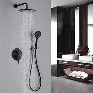 GYEBBJSC Mixer Showers for Bathrooms Black Brass 10 in Round Rainfall Shower Head Mixer Shower Set Kit-C