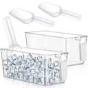 Havawish Ice Storage Bin and Flexible Scoop Set Plastic Freezer Bin with Pull Out Handle Storage Bucket Clear for Container with Scoop(Grey,10.83 x 4.92 x 4.33 in,Classic)