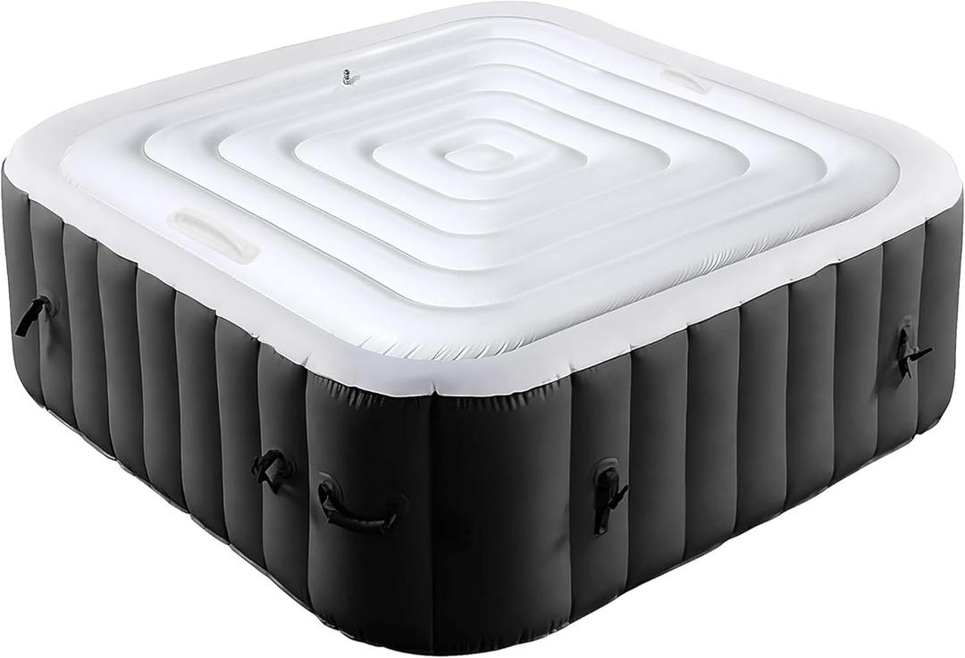Tlswshsy 5.3 Ft Inflatable Hot Tub Cover- Energy Saving Lid for Square Hot Tub- Foldable Protective Rain Overflow Cover for Outdoor Inflatable Hot Tubs