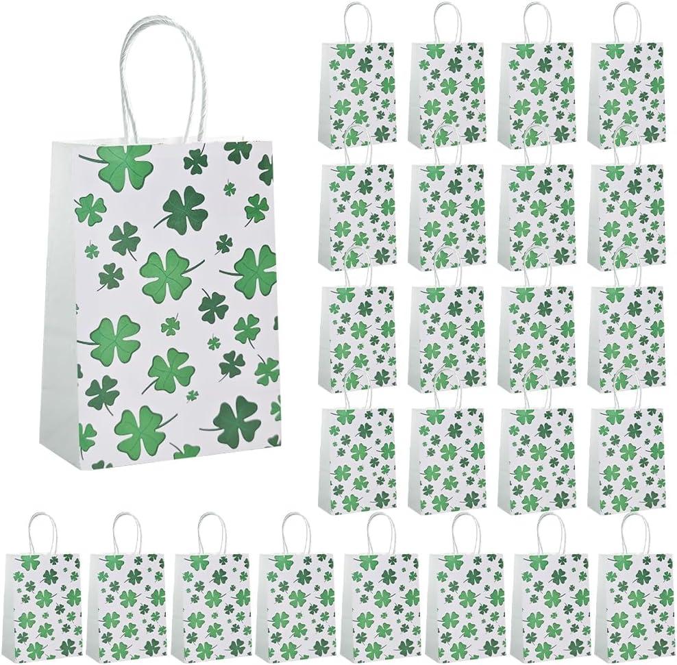 2 x CMSSHUAI 24 PCS Small St Patrick's Day Gift Bags With Handle,Shamrock Paper Bags,Green Goody Bags,Treat Bags for St Patricks Day Presents Candies Cookie Snacks