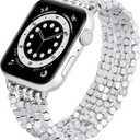 MOFREE Band Compatible with Apple Watch 38mm 40mm 41mm 42mm 44mm 45mm, Beaded Bracelet Women Fashion Handmade Elastic Stretch Strap for iWatch Series 10/9/87/SE/6/5/4/3/2/1 Bands (Matte silver)