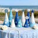 6 Pcs 12" 10" 6" Coastal Cone Tree Decoration with 3D Starfish Seashells Mini Table Trees Centerpieces Farmhouse Tiered Tray Ornament for Mantle Shelf Tabletop Sea Ocean Beach Wedding Beach Party