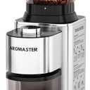 Aromaster Burr Coffee Grinder with 48 Gind Settings, Conical Coffee Bean Grinder for Home Use,Stainless Steel,40 Seconds Adjustable Timer,Anti-static,Easy to Clean with Brush