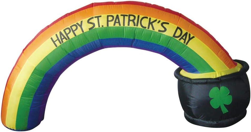 Shellwei 11.4 ft Long St. Patrick's Inflatable Decor St. Patrick's Blow up Inflatable Rainbow Arch with LED Light Shamrock Leprechaun in Pot of Gold Rainbow Arch for Indoor Outdoor Party Garden Lawn