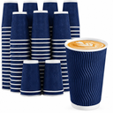 Lamosi Disposable Coffee Cups 16 OZ 90 Pack, Paper Coffee Cups 16 OZ for Hot Drinks or Cold Beverages, Insulated Corrugated Ripple Wall Cup No Lids for Office, Cafe, Home or Travel (Navy)