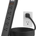 6 Ft Power Strip Surge Protector - 7 Outlets 4 USB Ports (2 USB C), Ultra Thin Flat Extension Cord & Flat Plug, 1700 Joules, Wall Mount, Desk Charging Station for Home Office Dorm, Black