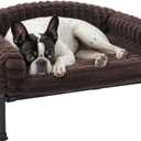 Veehoo Elevated Dog Bed with Bolster Cushion, Fluffy Plush Dog Couch Beds for Small Dogs, Cats, Washable Raised Pet Cot with Non-Slip Feet for Indoor or Patios Use, 24 x 18 Inches, Brown