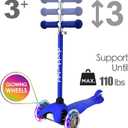 3-Wheel Kick Scooter for Kids Ages 3-8 Lean-to-Steer Toddler Scooter with Extra Wide Light Up Wheels, 4 Adjustable Heights, Foldable Scooters for Boys & Girls, Max Weight 110lbs