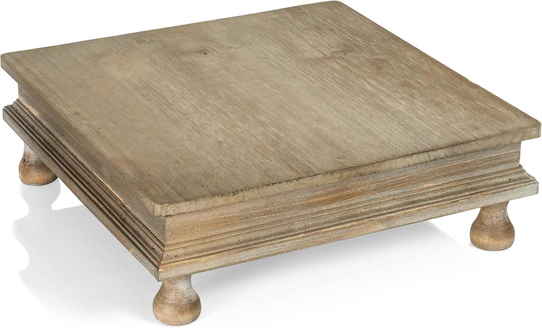Red Co. 12 x 12 Decorative Square Tabletop Wooden Display Tray Riser in Whitewash Finish