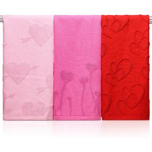 Remagr 3 Pcs Valentine's Day Bathroom Hand Towel Cotton 3D Red and Pink Hearts Jacquard Weave Kitchen Towel 29x14 Inch Bath Decor Married Couple Gifts Anniversary Wedding Decoration