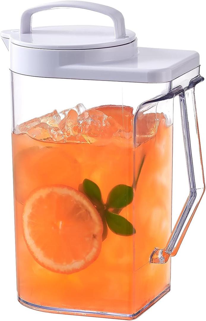 1.4 Liter 50oz Plastic Pitcher with Lid, Fridge Water Carafe Jug with Handle for Hot/Cold Beverages - Water, Cold Brew, Iced Tea & Juice, Clear (47.3 Ounces)