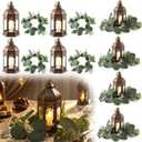 8 Sets 7in Large Vintage Ramadan Lantern, LED Candle Lantern Decorative with Artificial Eucalyptus Candle Rings for Wedding Centerpiece Decor Party Table Decorations Valentine's Day Decor