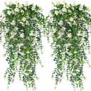 RECUTMS 4 Pcs Artificial Flowers for Outdoors Fake Hanging Flowers Plants 29Inch UV Resistant Silk Daisy Flower Realistic Faux Trailing Vine for Wall Yard Porch Balcony Indoor Outdoor Planters (White)