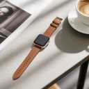 Bestig Leather Bands Compatible with Apple Watch Band 38mm 40mm 41mm 42mm(Series 10 11) for Women Men, Wristband Strap for iWatch SE3/2/1&Series 9 8 7 6 5 4 3 2 1(Brown+Rose Gold)