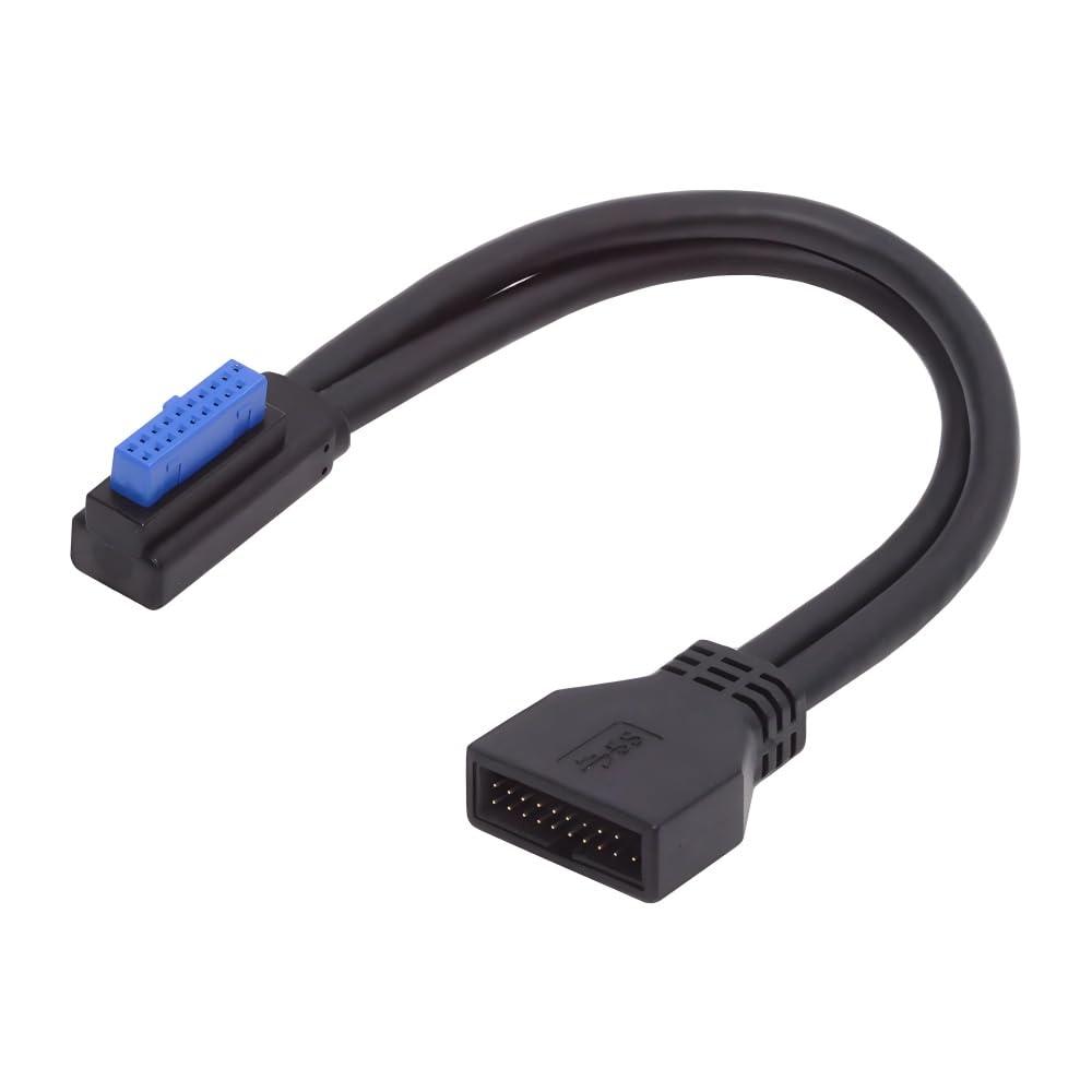 cablecc 5Gbps USB 3.0 20Pin 19Pin Male Low Profile Right Angled to Female Extension Cable 90 Degree for Motherboard