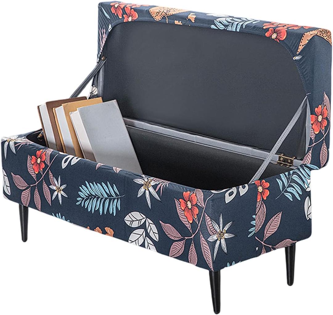 FUANGUI Ottoman Cover Stretch Storage Ottoman Bench Slipcover Printed Folding Storage Bench Ottoman Cover Footrest Stool Slipcover Footstool Protector Cover with Elastic Bottom,Medium (09)