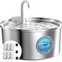 Cat Fountains for Drinking Stainless Steel: 108oz/3.2L Cat Water Fountain Led Light - Running Pet Water Fountain Filtered - GIOTOHUN Faucet Like Pet Water Fountains for Cats Indoor with 9 Filters