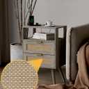 Rattan Nightstand with Charging Station,Modern Bedside Table with 2 Storage Drawer and Open Wood Shelf, for Bedroom and Small Spaces,Night Stand with Solid Wood Legs (Grey Oak)